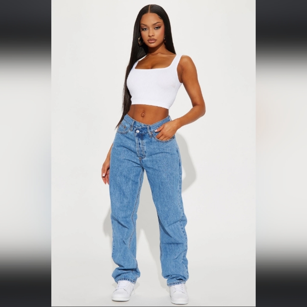 Crossover Straight Leg Jeans - Medium Blue Wash